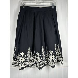 Lucky & Coco Black White Ivory Crochet Embroidered Knee A-Line Cotton Skirt, S